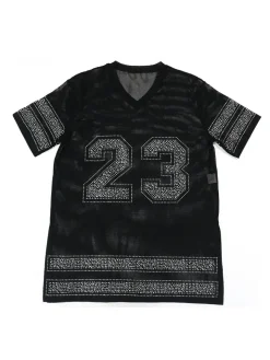 Number Graphic Rhinestone Mesh T-Shirt Dress