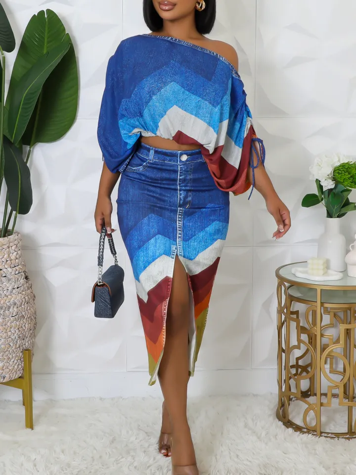 Off Shoulder Colorful Skirt Set