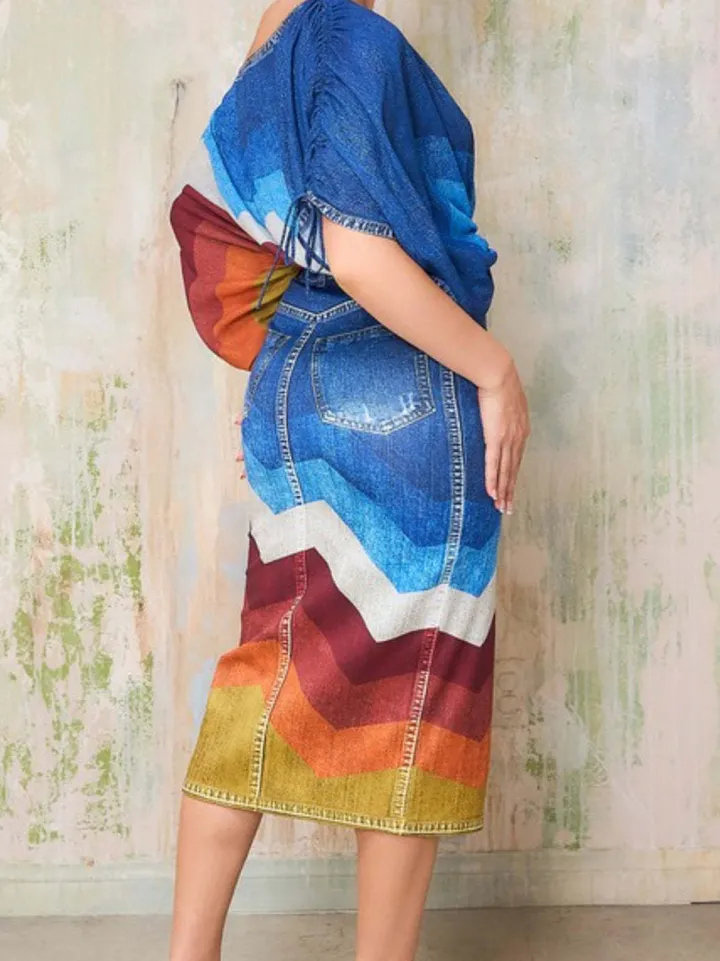 Off Shoulder Colorful Skirt Set