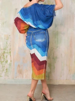 Off Shoulder Colorful Skirt Set