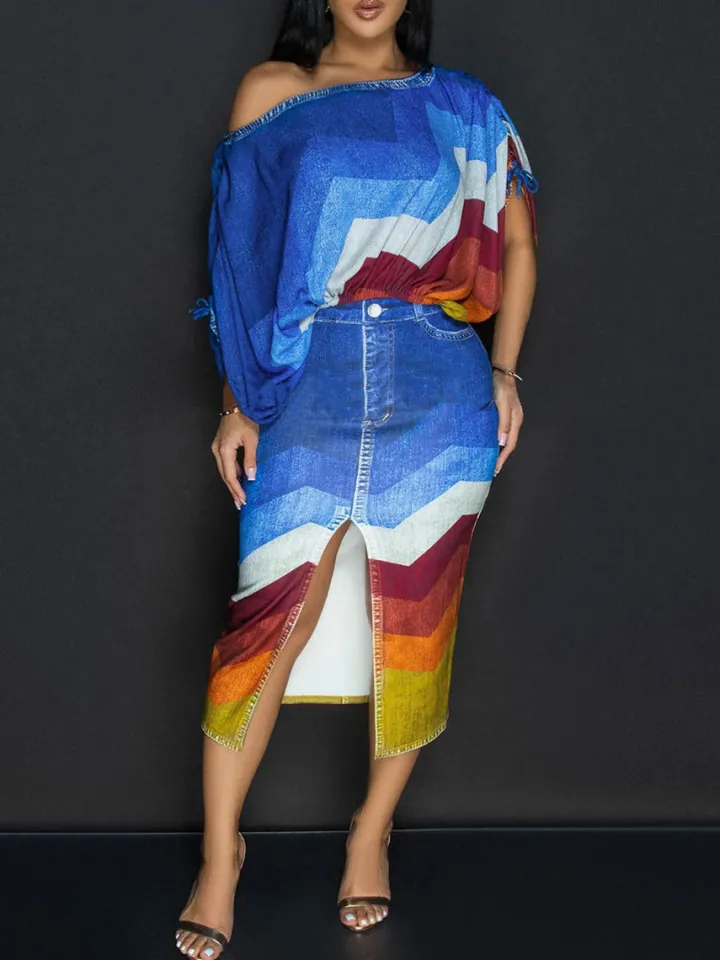 Off Shoulder Colorful Skirt Set