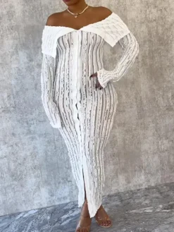 Off Shoulder Down Slit Bodycon Dress