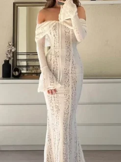 Off Shoulder Lace Maxi Dress