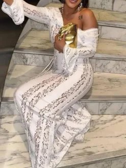 Off Shoulder Lace Maxi Dress