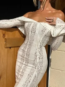 Off Shoulder Lace Maxi Dress