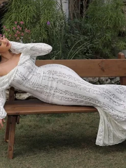 Off Shoulder Lace Maxi Dress