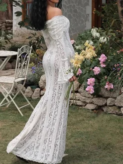 Off Shoulder Lace Maxi Dress