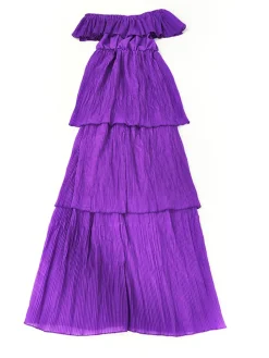 Off Shoulder Layered Pleated Plus Size Maxi Dress