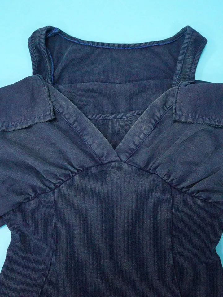 Off Shoulder Long Sleeve Ribbed Jumpsuit