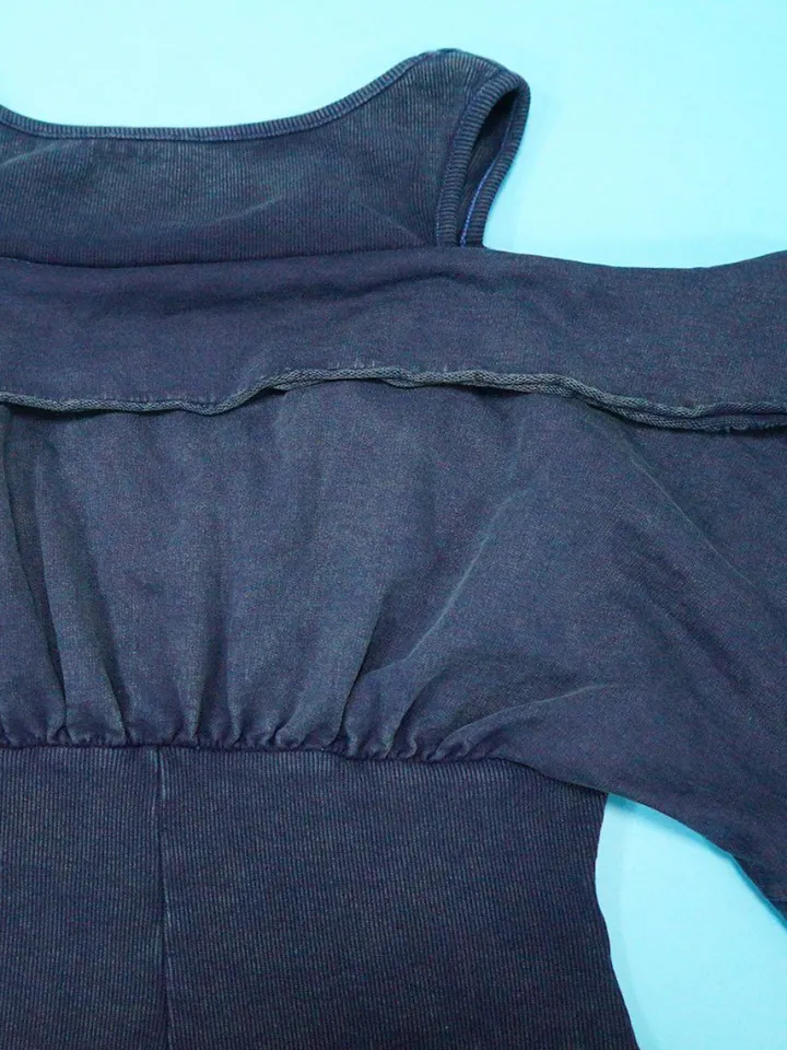 Off Shoulder Long Sleeve Ribbed Jumpsuit