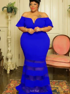 Off Shoulder Mesh Patchwork Bodycon Maxi Dress