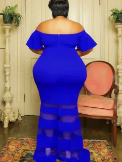 Off Shoulder Mesh Patchwork Bodycon Maxi Dress