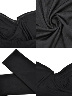 Off Shoulder Pleated Feather Slit Dress