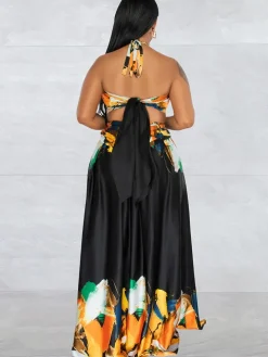 Off Shoulder Printed Patchwork Maxi Dress