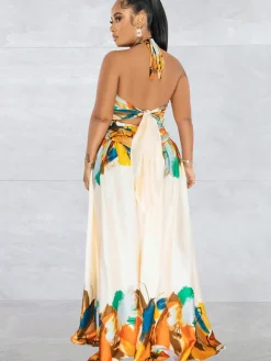 Off Shoulder Printed Patchwork Maxi Dress