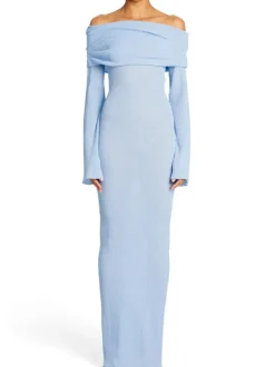 Off Shoulder Ribbed Knit Maxi Dress