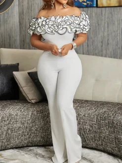 Off Shoulder Ruffle Jumpsuit