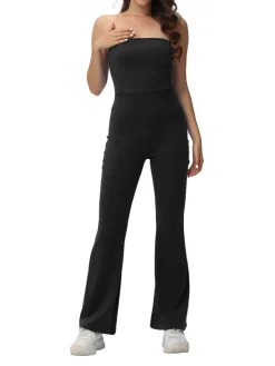 Off Shoulder Solid Color Flare Jumpsuits