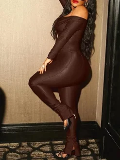 Off Shoulder Tops Flared Pant Sets