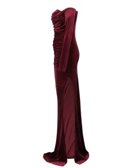Off Shoulder Velvet Split Maxi Dress
