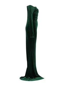 Off Shoulder Velvet Split Maxi Dress