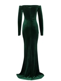 Off Shoulder Velvet Split Maxi Dress