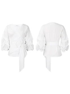 Off-Shoulder Puff Sleeve V-Neck Blouse