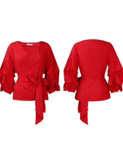 Off-Shoulder Puff Sleeve V-Neck Blouse