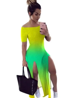 Off-Shoulder Side Slit Bandage Cocktail Party Maxi Dress