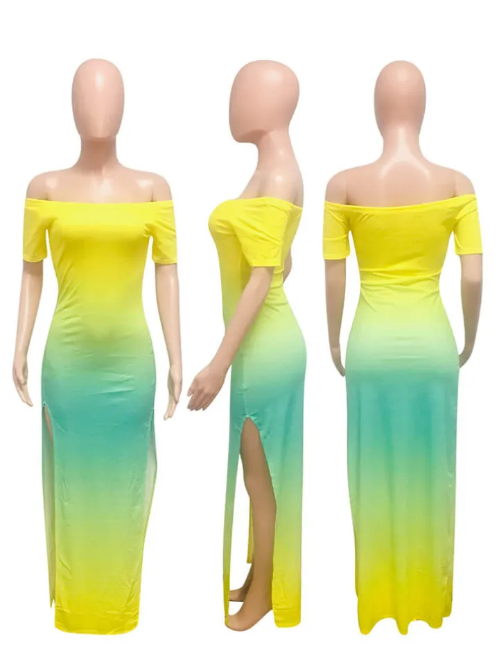 Off-Shoulder Side Slit Bandage Cocktail Party Maxi Dress