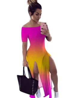 Off-Shoulder Side Slit Bandage Cocktail Party Maxi Dress