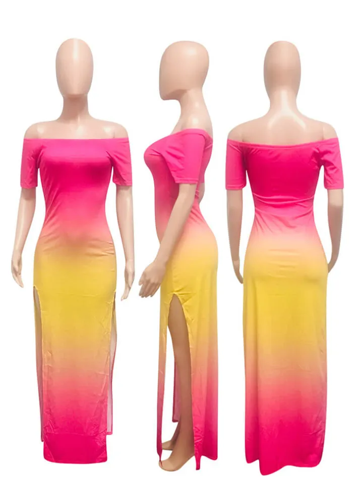 Off-Shoulder Side Slit Bandage Cocktail Party Maxi Dress