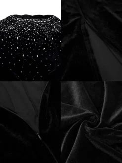 Off-Shoulder Slit Rhinestone Bodycon Dress