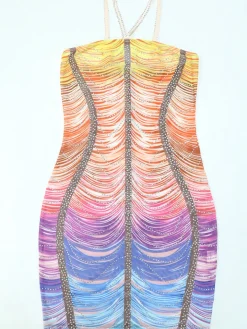 Ombre Color Tassel Rhinestone Mini Dress