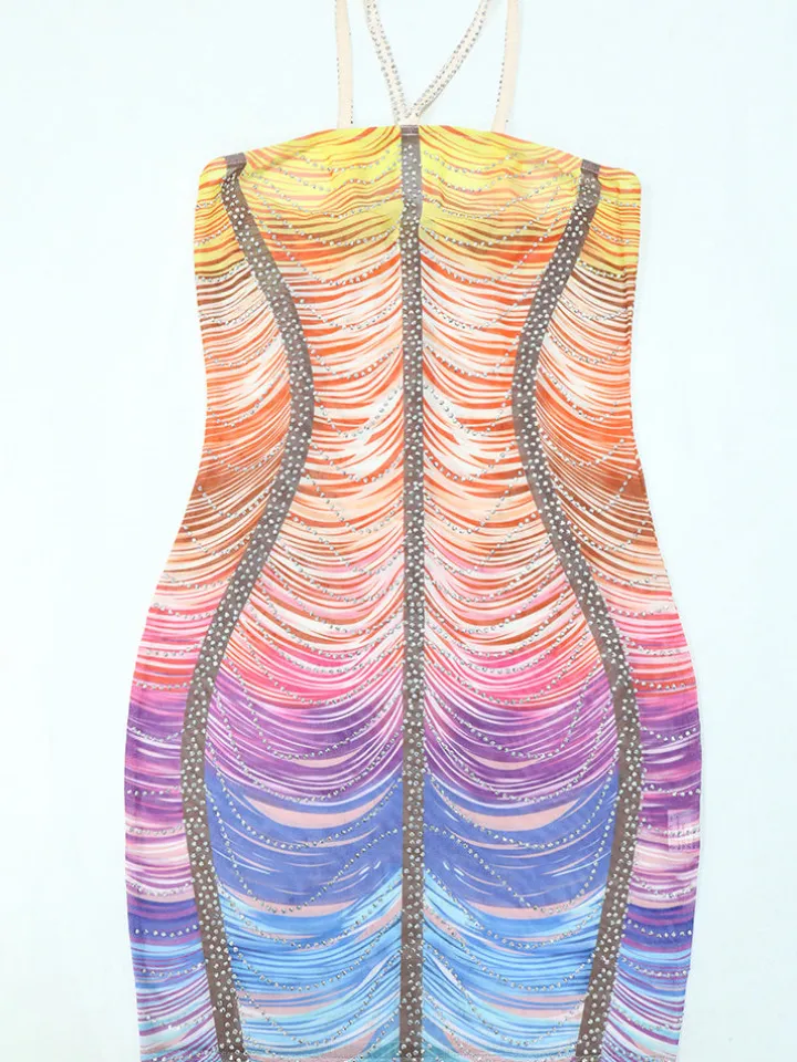 Ombre Color Tassel Rhinestone Mini Dress