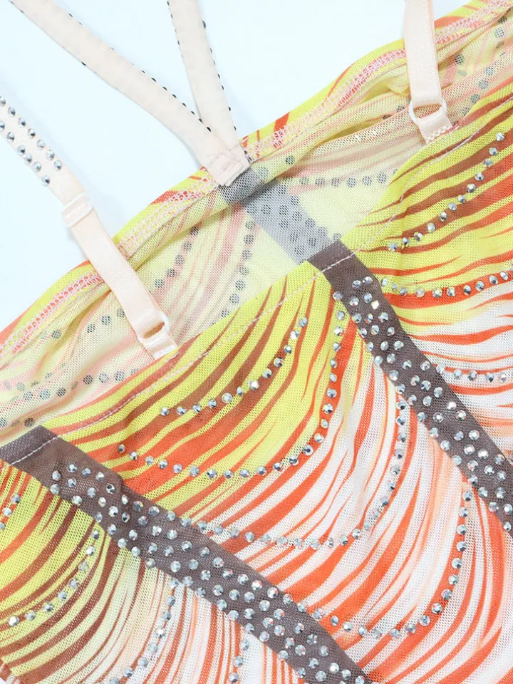 Ombre Color Tassel Rhinestone Mini Dress