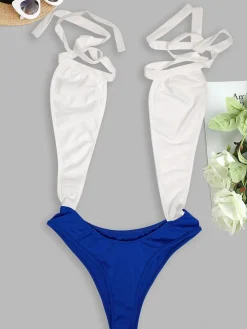 One Piece Halter Criss Cross Wrap Bikini Bandage Swimsuit