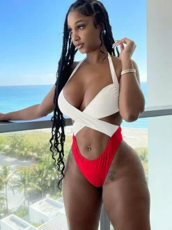 One Piece Halter Criss Cross Wrap Bikini Bandage Swimsuit