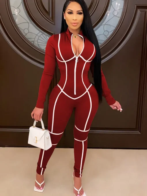 One Piece Long Sleeve Zipper Bodycon Jumpsuit