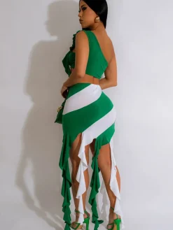 One Shoulder Crop Top with Fringed Mini Skirt Set