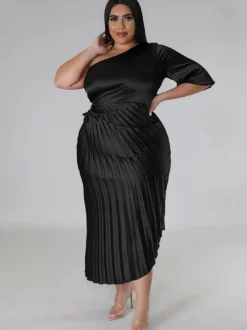 One Shoulder Lace Up Ruched Maxi Dress