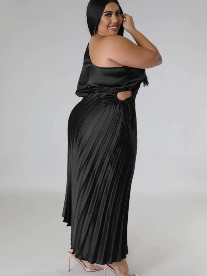 One Shoulder Lace Up Ruched Maxi Dress