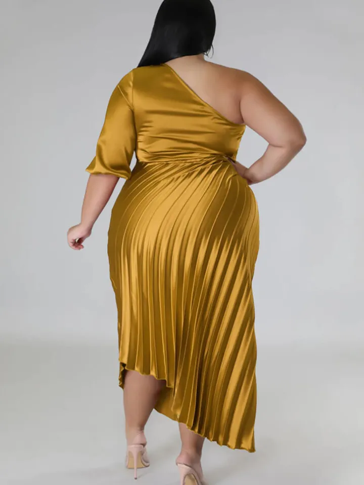 One Shoulder Lace Up Ruched Maxi Dress