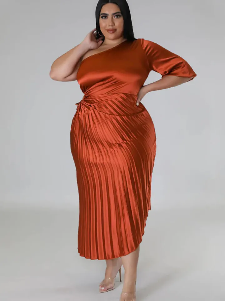 One Shoulder Lace Up Ruched Maxi Dress