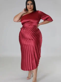 One Shoulder Lace Up Ruched Maxi Dress