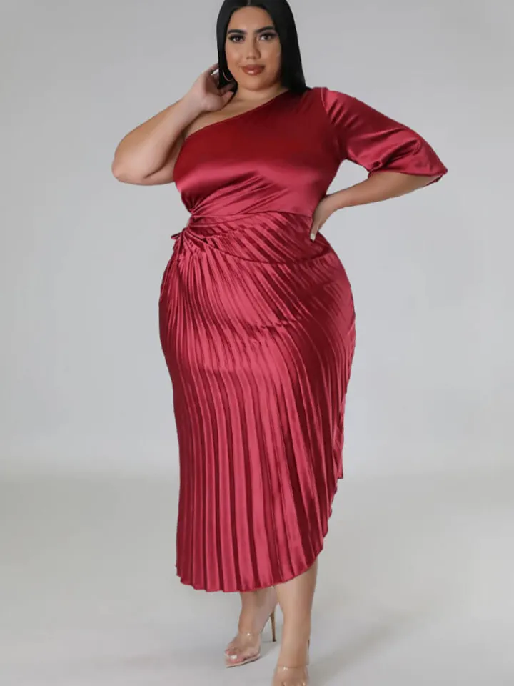 One Shoulder Lace Up Ruched Maxi Dress