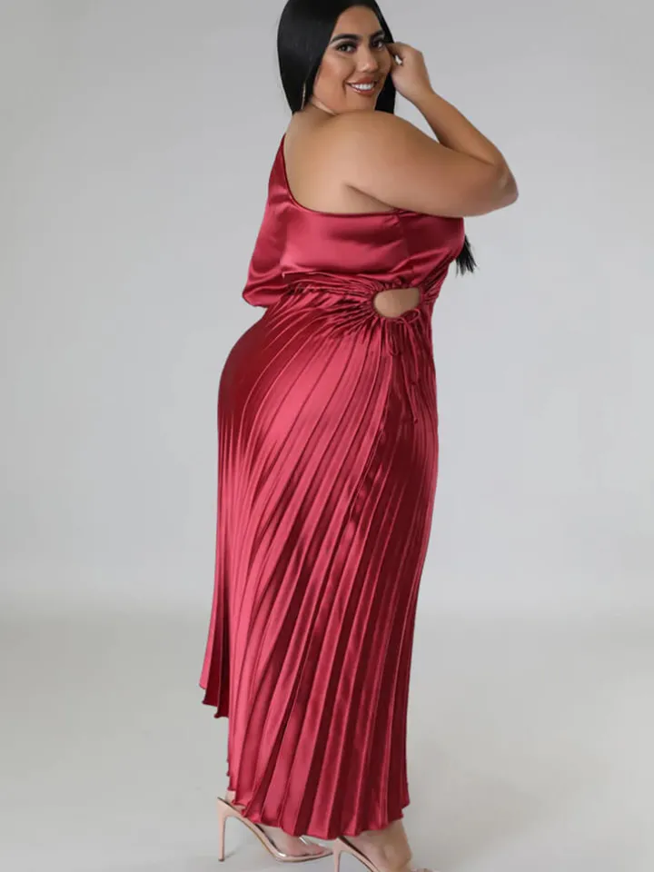 One Shoulder Lace Up Ruched Maxi Dress