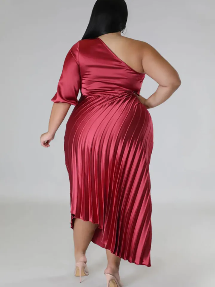 One Shoulder Lace Up Ruched Maxi Dress