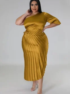 One Shoulder Lace Up Ruched Maxi Dress