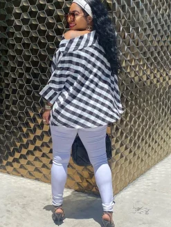 One Shoulder Plaid Print Bodycon Top